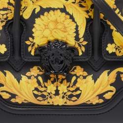 Versace Black/Yellow Baroque Print Leather Palazzo Empire Satchel