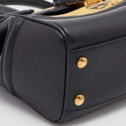 Versace Black/Yellow Baroque Print Leather Palazzo Empire Satchel