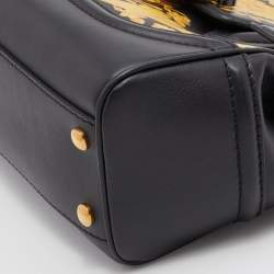 Versace Black/Yellow Baroque Print Leather Palazzo Empire Satchel