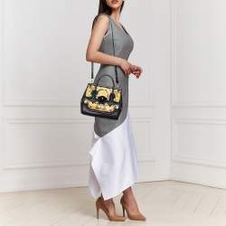 Versace Black/Yellow Baroque Print Leather Palazzo Empire Satchel