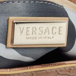 Versace Beige Croc Embossed and Patent Leather Cut Out Chain Hobo
