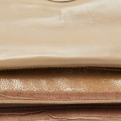 Versace Beige Croc Embossed and Patent Leather Cut Out Chain Hobo