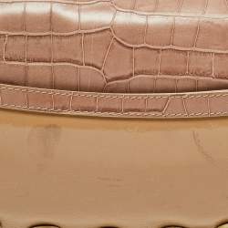 Versace Beige Croc Embossed and Patent Leather Cut Out Chain Hobo
