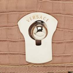 Versace Beige Croc Embossed and Patent Leather Cut Out Chain Hobo