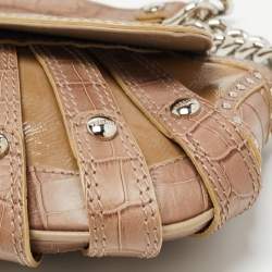 Versace Beige Croc Embossed and Patent Leather Cut Out Chain Hobo