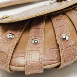 Versace Beige Croc Embossed and Patent Leather Cut Out Chain Hobo