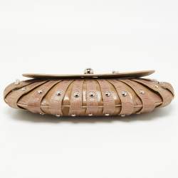 Versace Beige Croc Embossed and Patent Leather Cut Out Chain Hobo