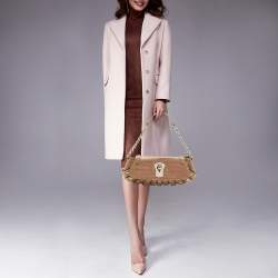 Versace Beige Croc Embossed and Patent Leather Cut Out Chain Hobo