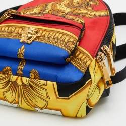 Pre Owned Versace Multicolor Printed Nylon and Leather Mini Medusa Pallazo Backpack