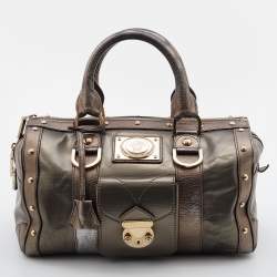 Versace Metallic Coated Fabric and Leather Snap Out Of It Satchel