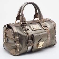Versace Metallic Coated Fabric and Leather Snap Out Of It Satchel