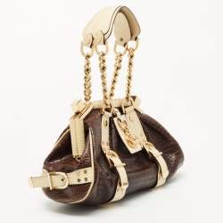 Pre Owned Versace Brown/Cream Croc Embossed Leather Madonna Satchel