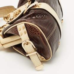 Pre Owned Versace Brown/Cream Croc Embossed Leather Madonna Satchel
