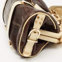 Pre Owned Versace Brown/Cream Croc Embossed Leather Madonna Satchel