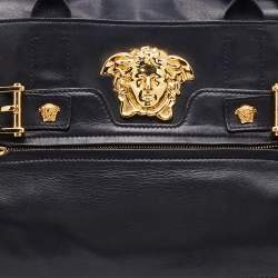 Pre Owned Versace Black Leather Donna Palazzo Tote