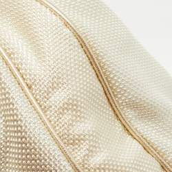 Pre Owned Versace White/Gold Fabric And Leather Zip Embellished Repeat Hobo