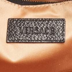 Versace Brown/Black Medusa Print Fabric and Leather Studded Satchel