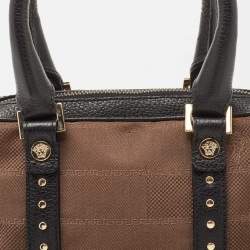 Versace Brown/Black Medusa Print Fabric and Leather Studded Satchel