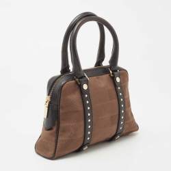 Versace Brown/Black Medusa Print Fabric and Leather Studded Satchel