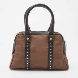 Versace Brown/Black Medusa Print Fabric and Leather Studded Satchel