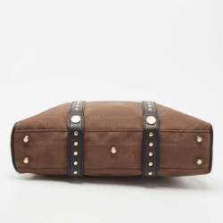 Versace Brown/Black Medusa Print Fabric and Leather Studded Satchel