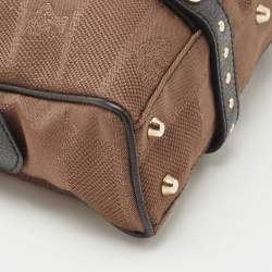 Versace Brown/Black Medusa Print Fabric and Leather Studded Satchel