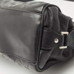 Pre Owned Versace Black Embossed Leather Front Pocket Baguette Bag