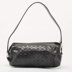 Pre Owned Versace Black Embossed Leather Front Pocket Baguette Bag