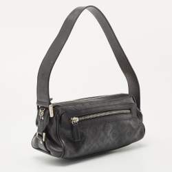 Pre Owned Versace Black Embossed Leather Front Pocket Baguette Bag