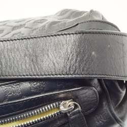 Pre Owned Versace Black Embossed Leather Front Pocket Baguette Bag