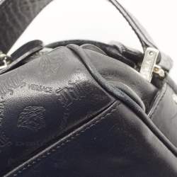 Pre Owned Versace Black Embossed Leather Front Pocket Baguette Bag