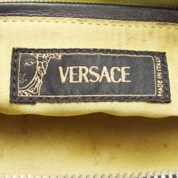 Pre Owned Versace Black Embossed Leather Front Pocket Baguette Bag