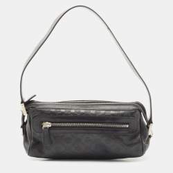 Pre Owned Versace Black Embossed Leather Front Pocket Baguette Bag