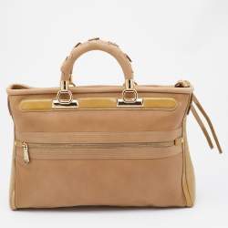 Pre Owned Versace Beige Patent and Leather Vanitas Tote