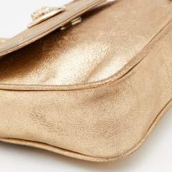 Pre Owned Versace Gold Shimmer Suede Medusa Crossbody Bag