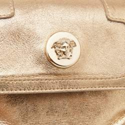 Pre Owned Versace Gold Shimmer Suede Medusa Crossbody Bag