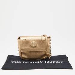 Pre Owned Versace Gold Shimmer Suede Medusa Crossbody Bag