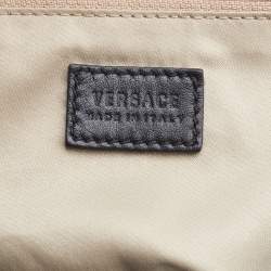 Pre Owned Versace Black Medusa Print Fabric and Leather Studded Satchel