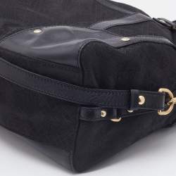 Pre Owned Versace Black Medusa Print Fabric and Leather Studded Satchel