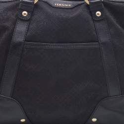 Pre Owned Versace Black Medusa Print Fabric and Leather Studded Satchel