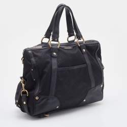 Pre Owned Versace Black Medusa Print Fabric and Leather Studded Satchel