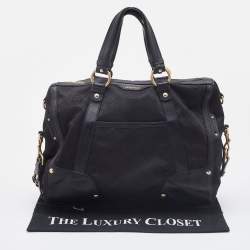 Pre Owned Versace Black Medusa Print Fabric and Leather Studded Satchel