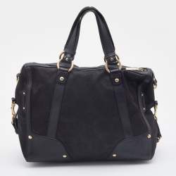 Pre Owned Versace Black Medusa Print Fabric and Leather Studded Satchel