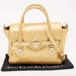 Pre Owned Versace Gold Leather Medium Medusa Medallion Tote