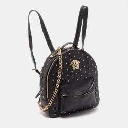 Pre Owned Versace Black Leather La Medusa Studded Backpack