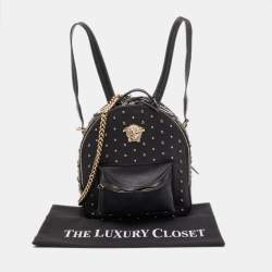 Pre Owned Versace Black Leather La Medusa Studded Backpack