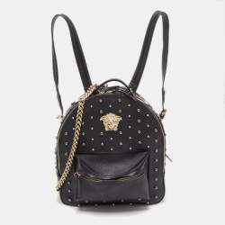 Pre Owned Versace Black Leather La Medusa Studded Backpack