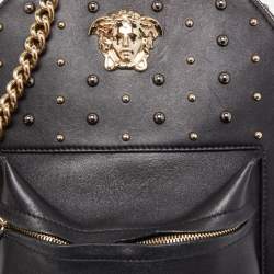 Pre Owned Versace Black Leather La Medusa Studded Backpack