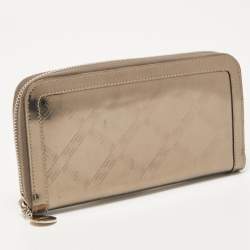 Versace Metallic Embossed Glossy Leather Medusa Zip Around Wallet