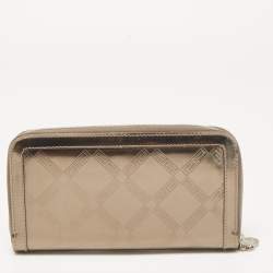 Versace Metallic Embossed Glossy Leather Medusa Zip Around Wallet